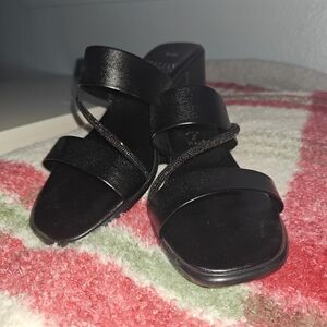 Italian Shoemaker Black Strappy Slide Heels for Women